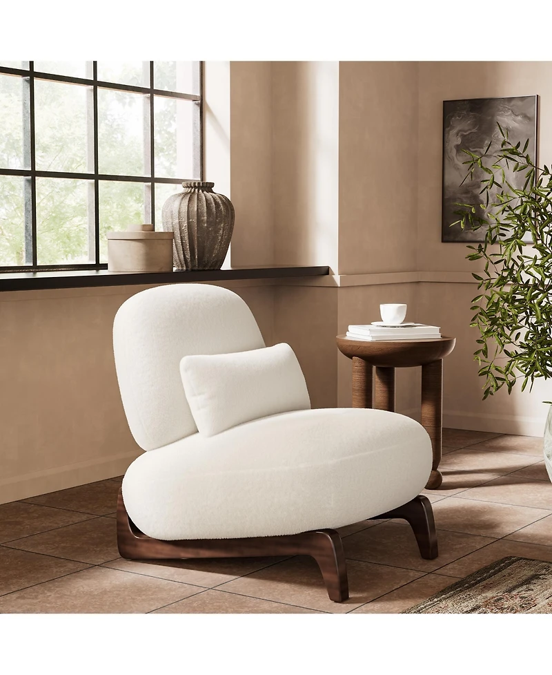 Morden Fort Cloud-Soft Cream Sherpa Fabric Armless Accent Chair Upholstered Living Room Side Chairs with Waist Pillow