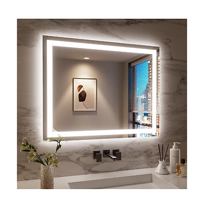Busdays 48 x 32 Inch Frameless Led Bathroom Mirror Smart Mirror Wall Mounted Anti Fog Dimmable