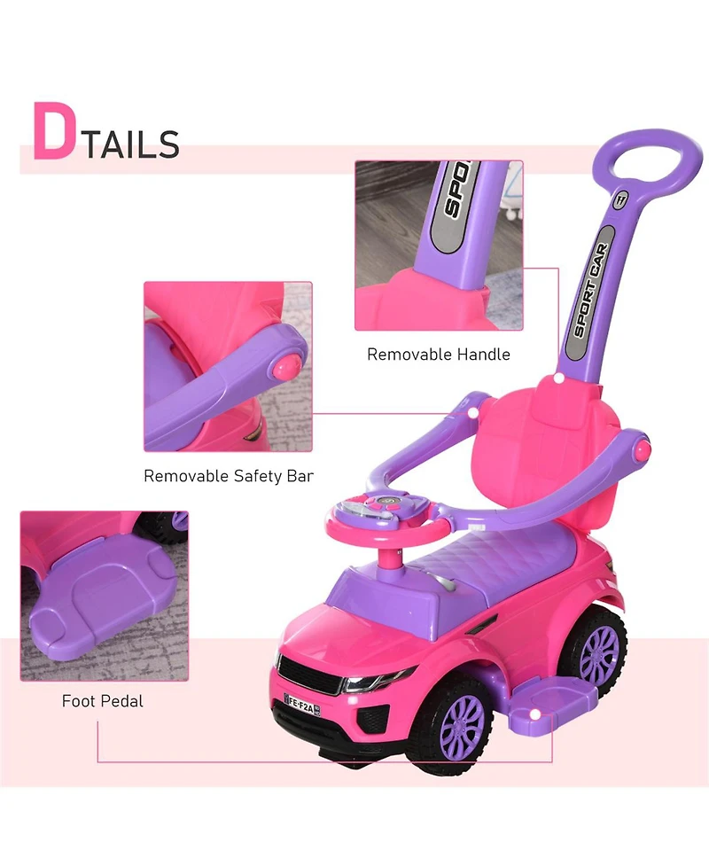 Yobtop 3-In-1 Ride On Push Car with Steering Wheel, Horn and Music, Metal, 55 lbs. Capacity, Ages 1-3 Years
