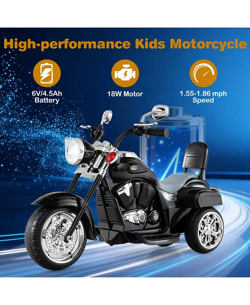 Gymax Kids 6V Battery-Powered 3-Wheel Electric Motorcycle, 66 lbs. Max Load, Ages 3+