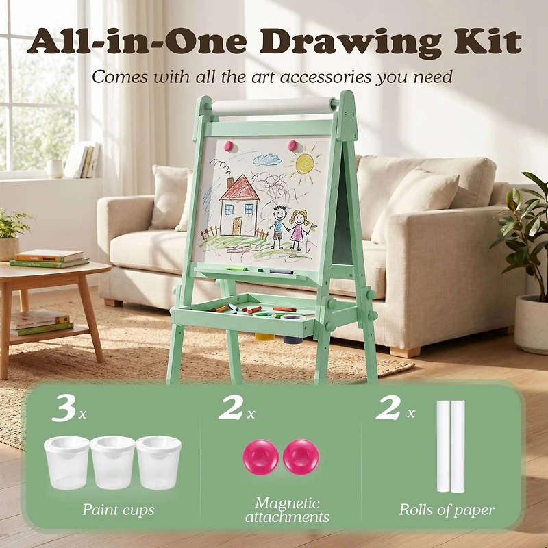 Kinder King 3-in-1 Kids Art Easel with Magnetic Whiteboard, Chalkboard, Paper Roll