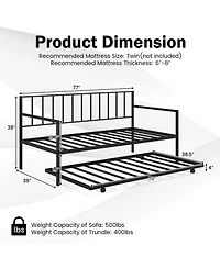 Mecale Twin Daybed with Roll-Out Trundle, Metal Sofa Bed Frame Set