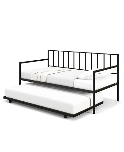 Mecale Twin Daybed with Roll-Out Trundle, Metal Sofa Bed Frame Set