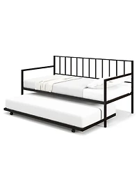 Mecale Twin Daybed with Roll-Out Trundle, Metal Sofa Bed Frame Set