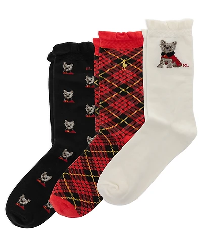 Polo Ralph Lauren Girls' 4-11 Holiday Dog Crew Socks, 3-Pack