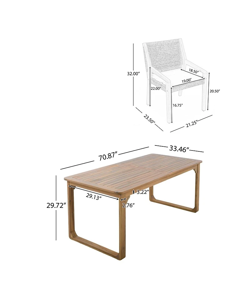 Asagikoiai 7-Piece Weather Resistant Wooden Outdoor Dining Set with Slatted Table