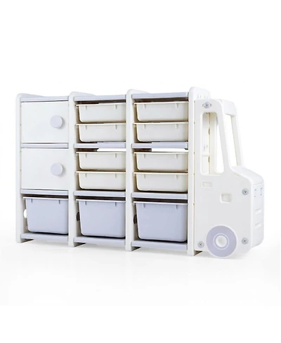 Sugift Truck Shaped Kids Toy Storage Organizer with 11 Removable Bins and 2 Cabinets
