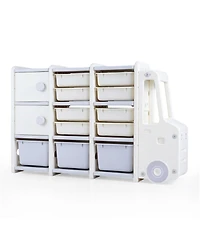 Sugift Truck Shaped Kids Toy Storage Organizer with 11 Removable Bins and 2 Cabinets