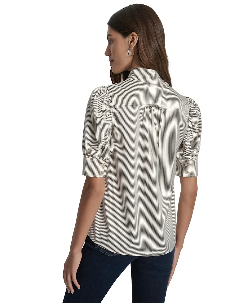 Dkny Jeans Petite Stand-Collar Puff-Sleeve Blouse