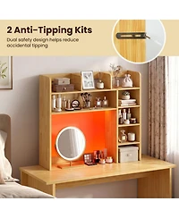 Sugift Desktop Bookshelf with Led Lights 35.5 Inch Desk Hutch Storage Organizer and Remote Control