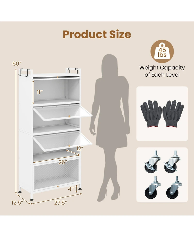 Sugift 5-Tier Rolling Kitchen Pantry Storage Cabinet with Flip-Up Transparent Doors and Adjustable Feet
