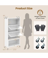 Sugift 5-Tier Rolling Kitchen Pantry Storage Cabinet with Flip-Up Transparent Doors and Adjustable Feet