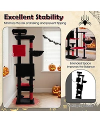 Gymax Gothic Cat Tree 75'' Extra Large Cat Tower with 2 Plush Perches 2 Condos Hammock