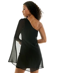 City Studios Juniors' One-Shoulder Glitter Cape-Sleeve Dress