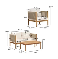Asagikoiai 4-Piece Rope Outdoor Patio Conversation Set with Acacia Wood Frame and Cushions