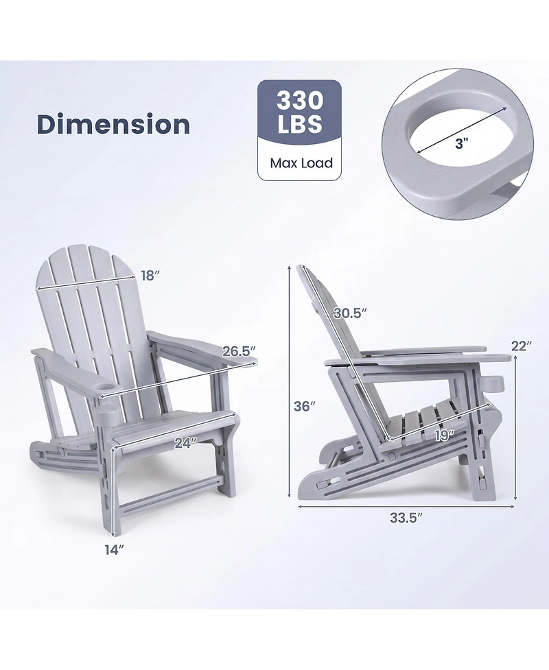 Gymax Adirondack Chair Set of 2 Hdpe All-Weather Fire Pit Chairs with Cup Holder