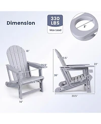 Gymax Adirondack Chair Set of 2 Hdpe All-Weather Fire Pit Chairs with Cup Holder