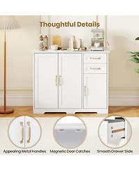 Sugift 40 Inch Modern Kitchen Sideboard Buffet Cabinet with Slim Metal Handles and Adjustable Shelf