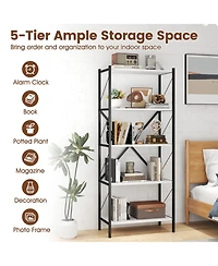 Sugift 62 Inch 5-Tier Industrial Bookcase with X-Braced Heavy-Duty Metal Frame