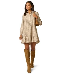 Adrianna Papell Women's Hailey Tweed Long-Sleeve Ruffled-Hem Shirt Dress