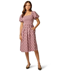 Adrianna Papell Women's Blaire Smocked Floral-Print Square Neck Midi Dress