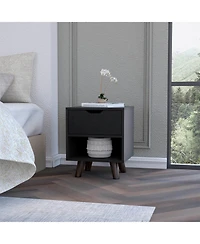 Flynama 1-Drawer Nightstand with Open Shelf and Wooden Legs