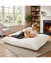 Gymax Convertible Bean Bag Floor Sofa with Machine-washable Corduroy Cover Soft Sponge