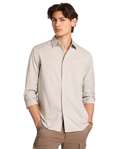 Michael Kors Men's Check-Print Long-Sleeve Cotton Shirt