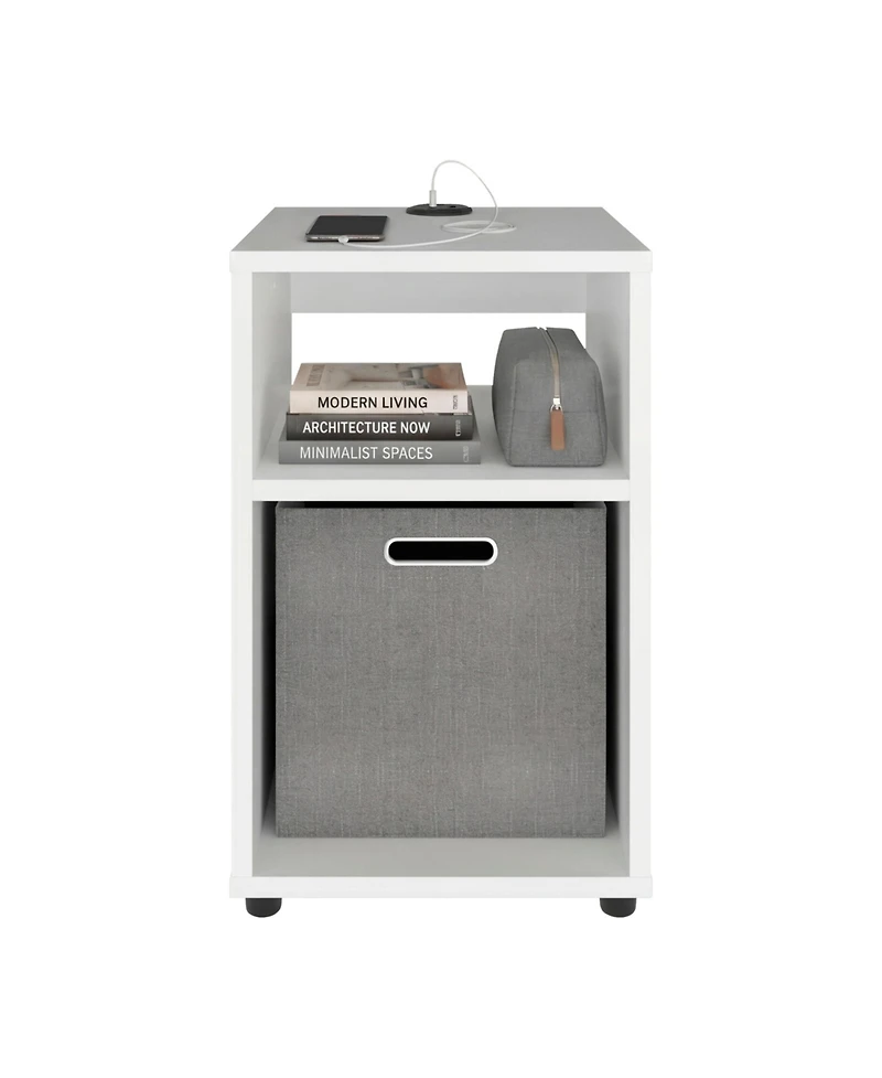 Flynama Side Table with Usb Charging Station and Dual Open Shelves