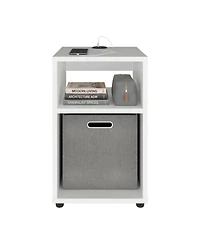 Flynama Side Table with Usb Charging Station and Dual Open Shelves
