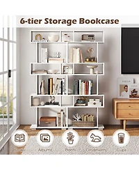 Sugift 6-Tier Geometric S-Shaped Bookshelf with 2 Anti-Tipping Kits for Home Office