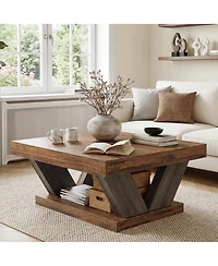 Tribesigns 2-Tier Rustic Wood Coffee Table, Farmhouse Square, Large