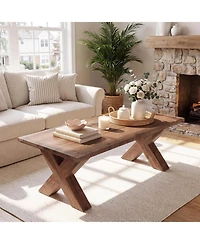 Tribesigns 47'' Solid Wood Coffee Table with X-shaped Legs,Farmhouse
