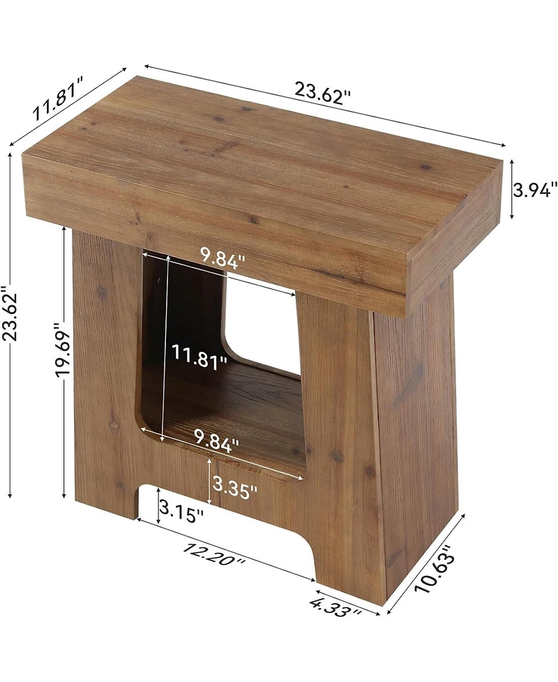 Tribesigns 23.6" Rustic End Table with Storage Shelf