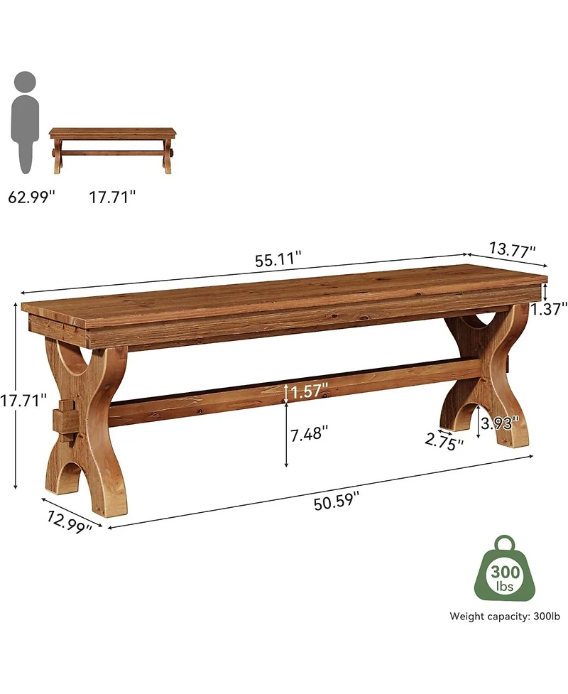Tribesigns Solid Wood Entryway Bench, 55-Inch Farmhouse Indoor Bench
