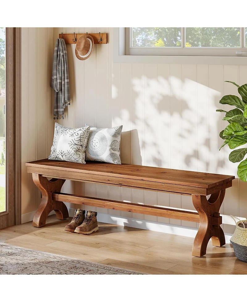 Tribesigns Solid Wood Entryway Bench, 55-Inch Farmhouse Indoor Bench