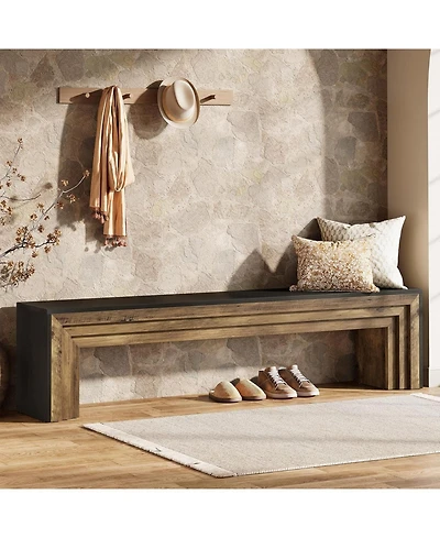 Tribesigns 71" Extra Long Entryway Bench, Modern Farmhouse Shoe Bench Wooden Indoor Seating with Layered Design for Hallway