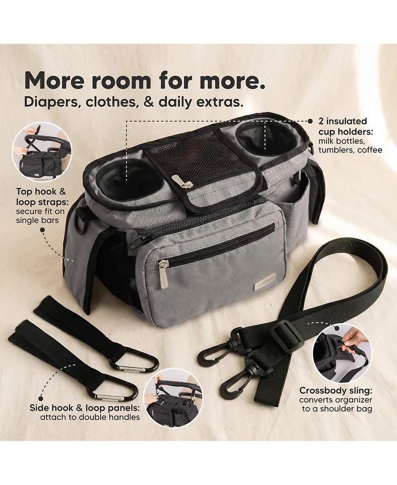 KeaBabies Stash Stroller Organizer Bag, Storage Caddy with Cup Holders, Fits Most Strollers and Wagons