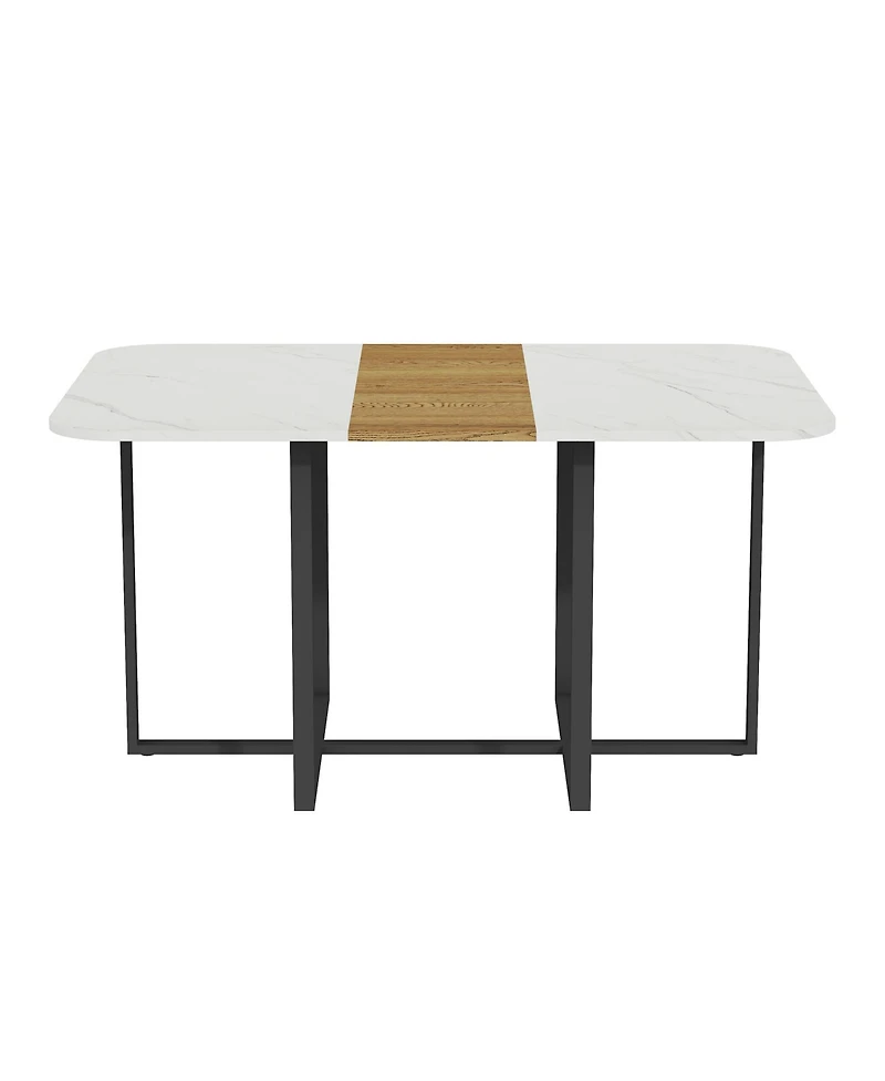 Flynama Modern Dining Table for 4-6 with Faux Marble Top and Accent