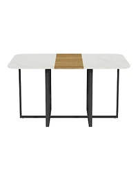 Flynama Modern Dining Table for 4-6 with Faux Marble Top and Accent