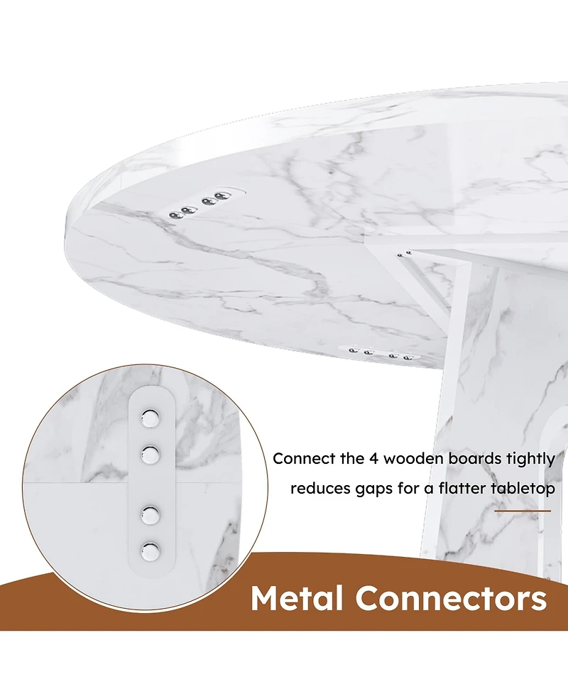 Flynama 47.24 Inch Marble Mdf Round Dining Table, 300LB Capacity Farmhouse Kitchen Table for 4-6 People
