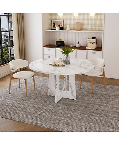 Flynama 47.24 Inch Marble Mdf Round Dining Table, 300LB Capacity Farmhouse Kitchen Table for 4-6 People