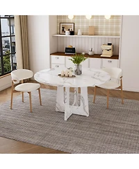 Flynama 47.24 Inch Marble Mdf Round Dining Table, 300LB Capacity Farmhouse Kitchen Table for 4-6 People