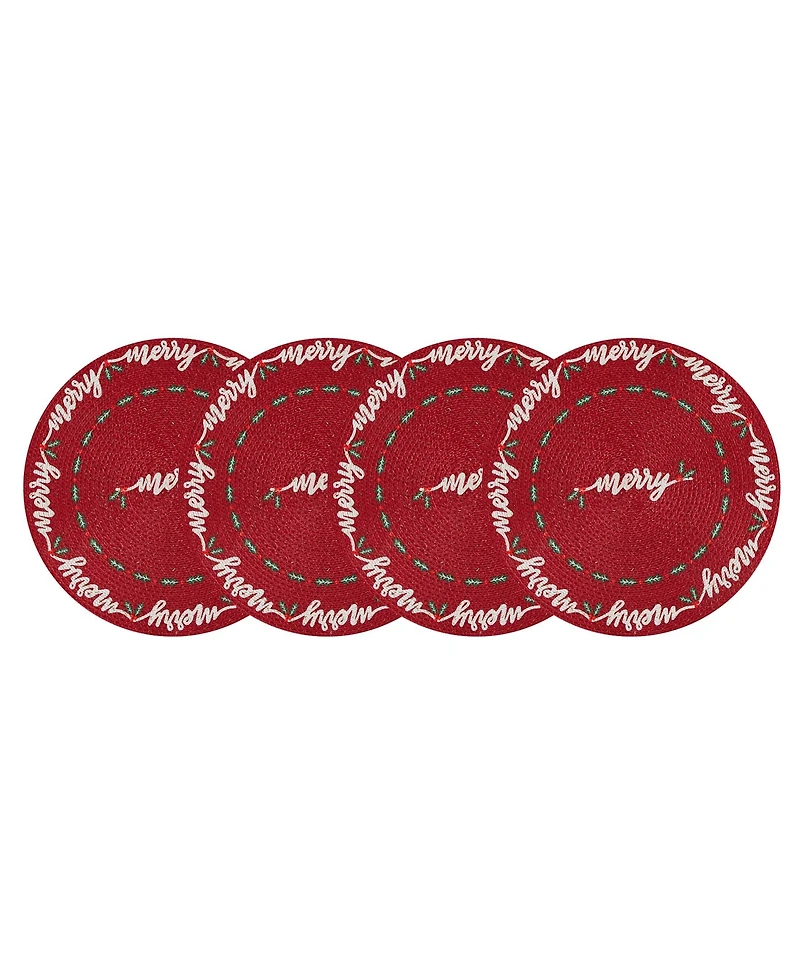 Avanti Merry Holly Woven Braided Round Placemats, Set of 4