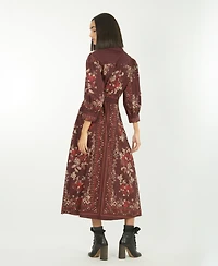 Super Natural by Secret Mission Women's Denim Button Front Belted Midi Shirt Dress with Pockets