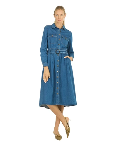 Super Natural by Secret Mission Women's Floral Print Cotton Midi Dress with Puff Sleeves