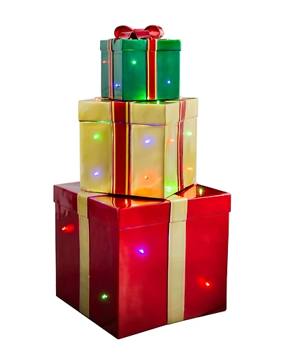 Balsam Hill Outdoor Stackable Lighted Christmas Gifts, Set of 3