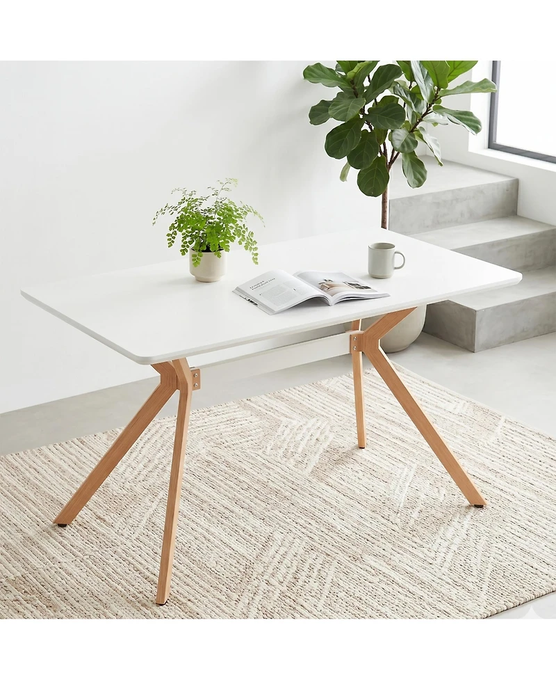 Flynama Modern Minimalist Dining Table with Mdf Top and Metal Legs