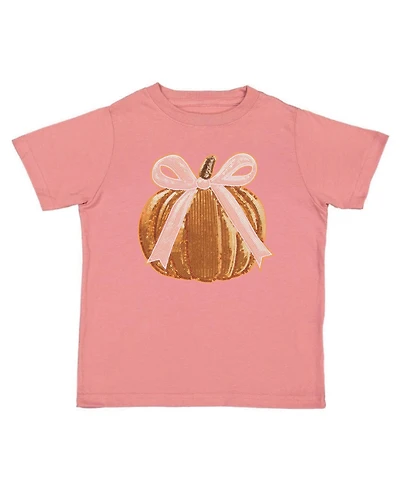 Sweet Wink Little Girls Coquette Pumpkin Sequin Patch Short Sleeve T-Shirt