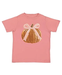 Sweet Wink Little Girls Coquette Pumpkin Sequin Patch Short Sleeve T-Shirt